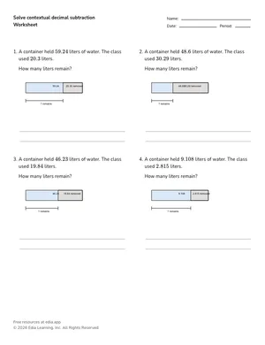 Solve contextual decimal subtraction worksheet preview