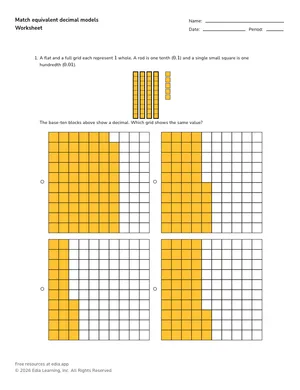 Match equivalent decimal models worksheet preview