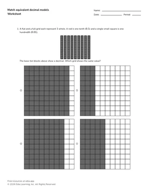 Match equivalent decimal models worksheet preview