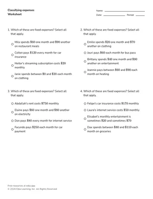 Classifying expenses worksheet preview