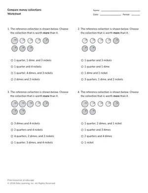 Compare money collections worksheet preview