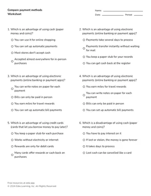 Compare payment methods worksheet preview