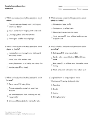 Classify financial decisions worksheet preview