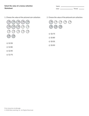 Select the value of a money collection worksheet preview