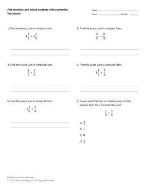 Add fractions and mixed numbers with estimation worksheet preview