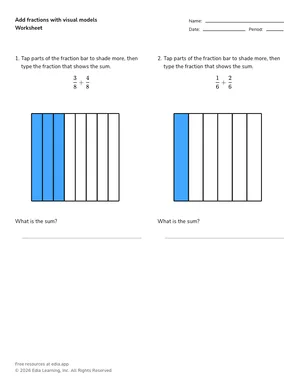 Add fractions with visual models worksheet preview
