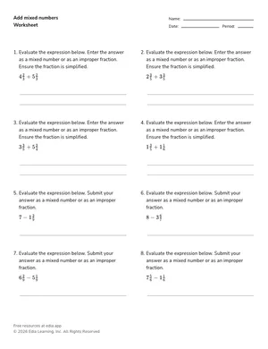 Add and subtract with mixed numbers worksheet preview