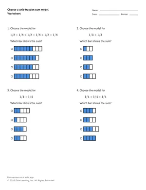 Choose a unit-fraction sum model worksheet preview