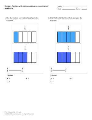 Compare fractions with like numerators or denominators worksheet preview