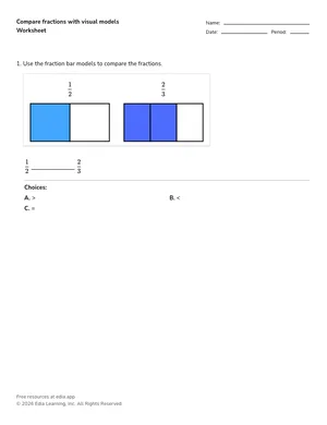 Compare fractions with visual models worksheet preview