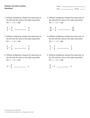 Compare and order fractions worksheet preview
