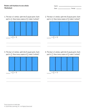 Relate unit fractions to one whole worksheet preview