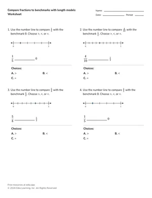 Compare fractions to benchmarks with length models worksheet preview