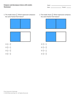 Compose and decompose halves with models worksheet preview