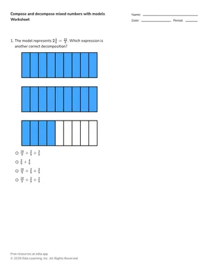 Compose and decompose mixed numbers with models worksheet preview