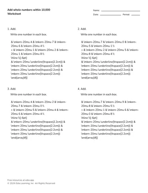 Add whole numbers within 10,000 worksheet preview