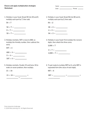 Choose and apply multiplication strategies worksheet preview