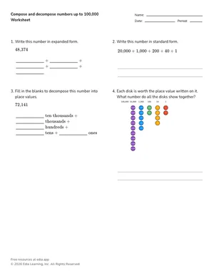Compose and decompose numbers up to 100,000 worksheet preview