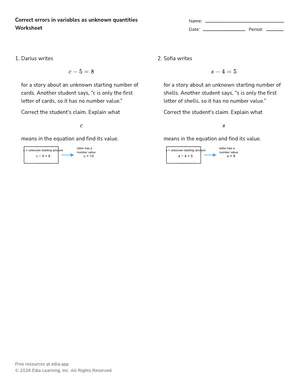 Correct errors in variables as unknown quantities worksheet preview