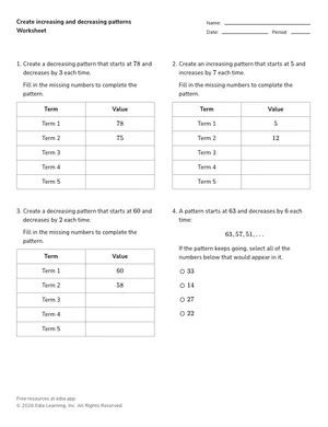 Create increasing and decreasing patterns worksheet preview