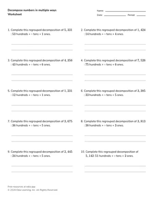 Decompose numbers in multiple ways worksheet preview