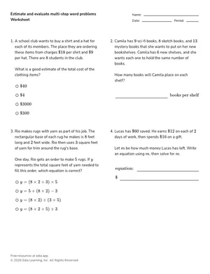 Estimate and evaluate multi-step word problems worksheet preview