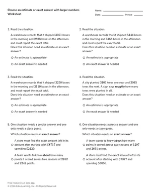 Choose an estimate or exact answer with larger numbers worksheet preview