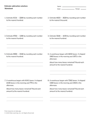 Estimate subtraction solutions worksheet preview