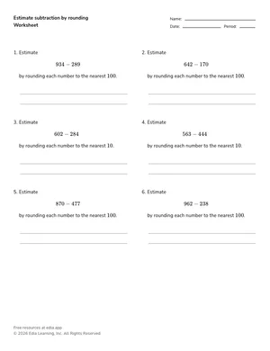 Estimate subtraction by rounding worksheet preview