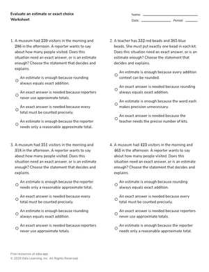 Evaluate an estimate or exact choice worksheet preview