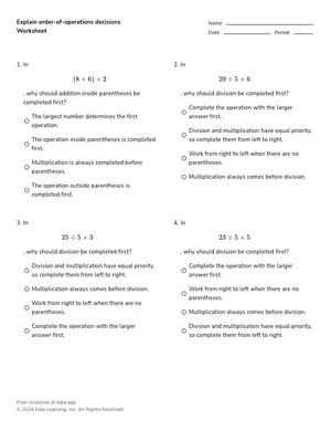 Explain order-of-operations decisions worksheet preview