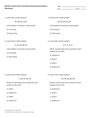 Identify and describe increasing and decreasing patterns worksheet preview