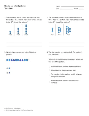 Identify and extend patterns worksheet preview