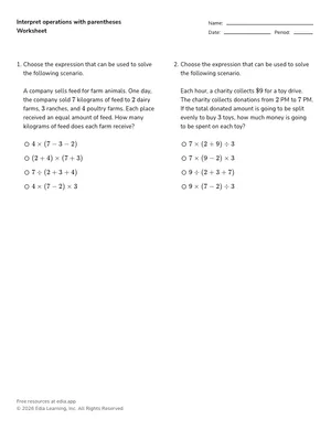 Interpret operations with parentheses worksheet preview