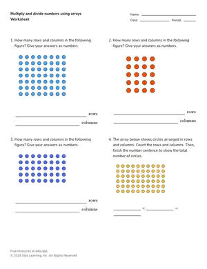 Multiply and divide numbers using arrays worksheet preview