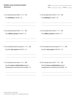 Multiply using reasoning strategies worksheet preview