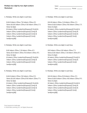 Multiply two-digit by two-digit numbers worksheet preview