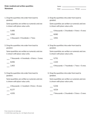 Order modeled and written quantities worksheet preview