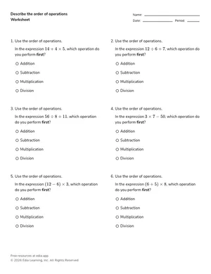 Describe the order of operations worksheet preview