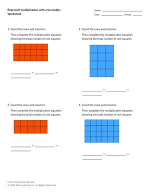 Represent multiplication with area models worksheet preview