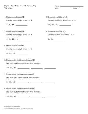 Represent multiplication with skip counting worksheet preview
