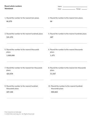 Round whole numbers worksheet preview