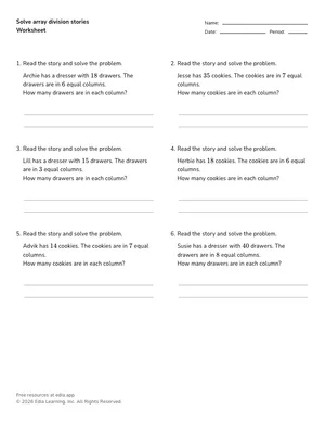 Solve array division stories worksheet preview