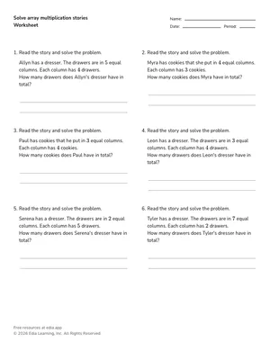 Solve array multiplication stories worksheet preview
