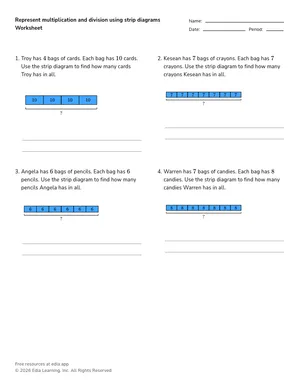 Represent multiplication and division using strip diagrams worksheet preview