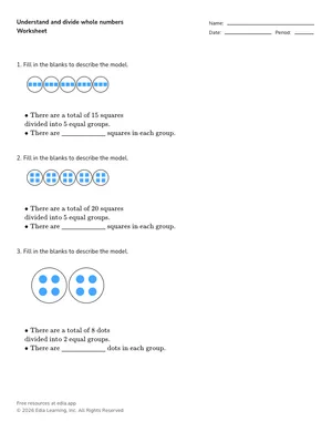 Understand and divide whole numbers worksheet preview
