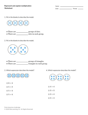 Represent and explain multiplication worksheet preview