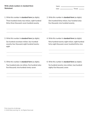 Write whole numbers in standard form worksheet preview
