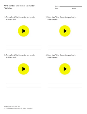 Write standard form from an oral number worksheet preview