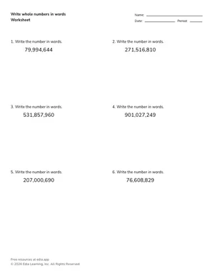 Write whole numbers in words worksheet preview